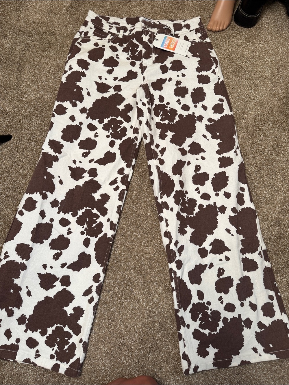 Cali 1850 Brown and White Cow Print Wide Leg Pants western SZ 9 NEW - Picture 2 of 9